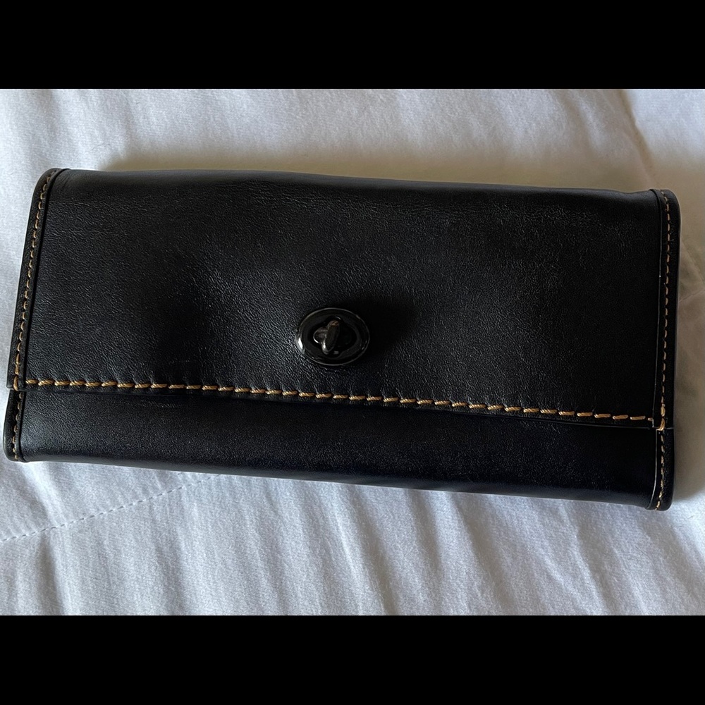 Coach~Large Envelope Style Wallet/ Black & Tan.